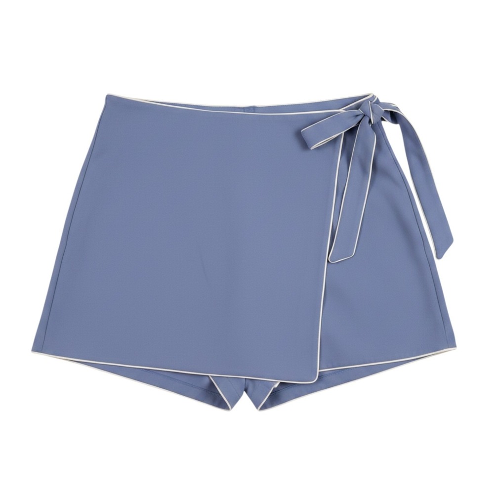 Weekends by Chicos Skort 3 US XL 16‎ Blue Pull On Stretch Tipped Wrap Skirt FLAW
